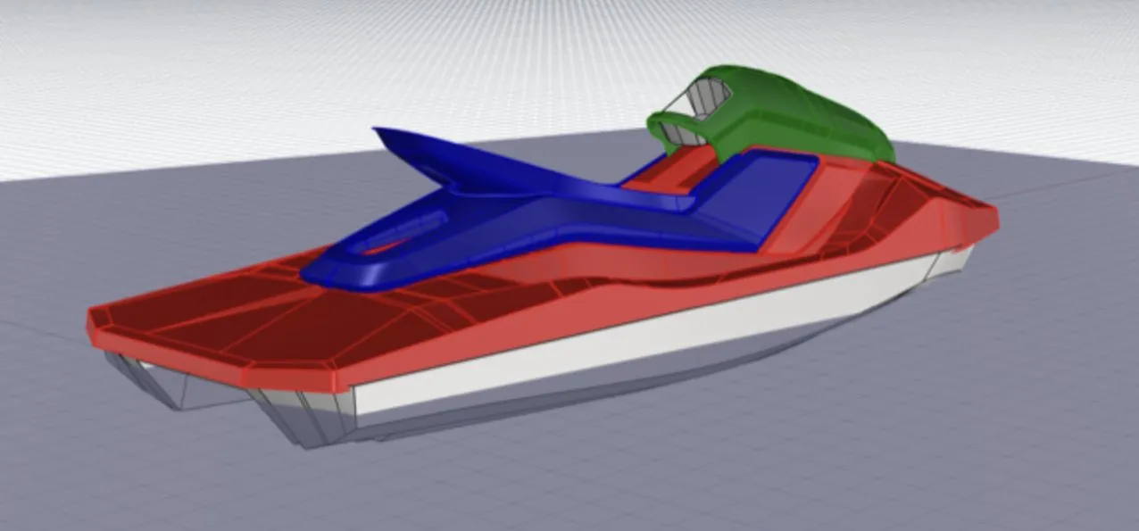 Modèle 3D de la coque à flot : Jet-ski + 1 passager